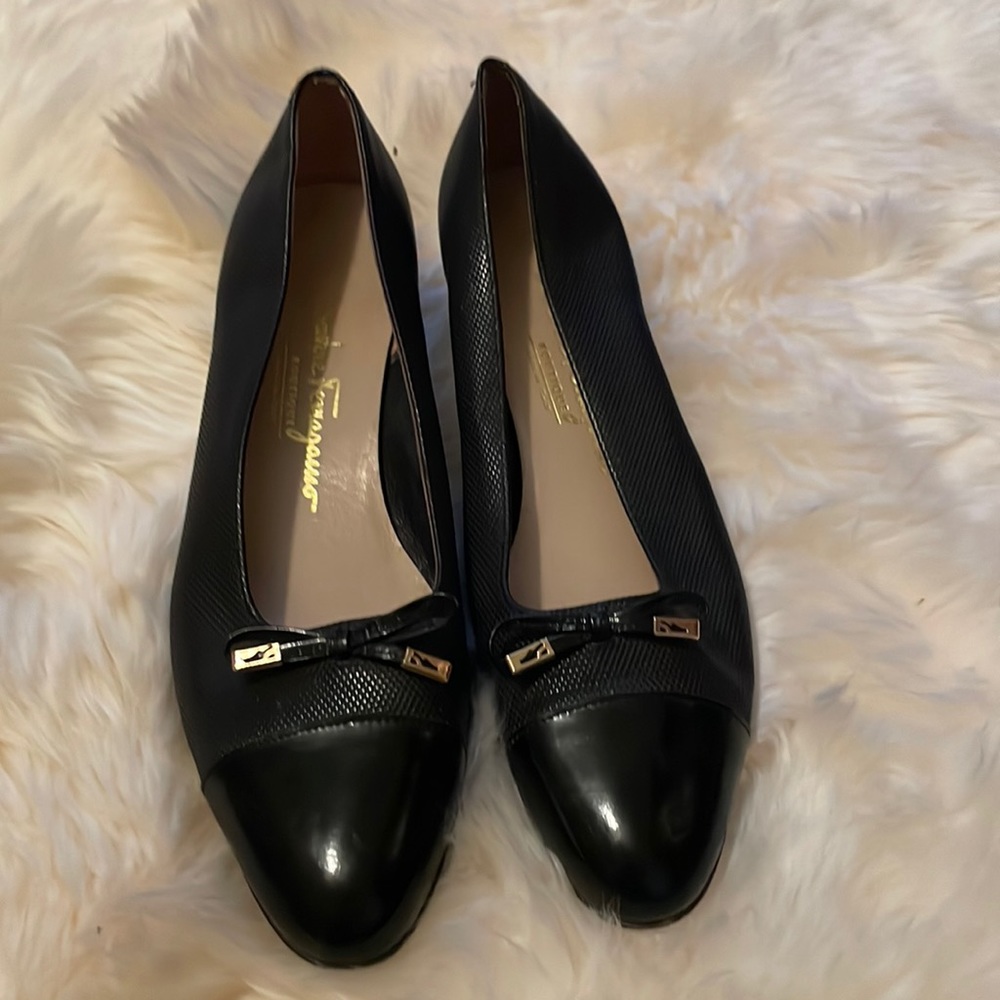 Ferragamo Vintage Black Shoes w/ Bows